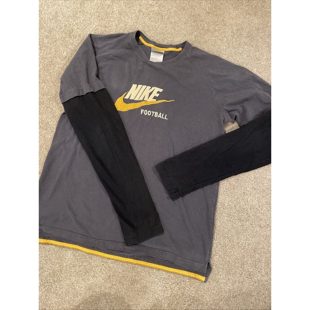 Vintage Nike Football Sewn On Logo Layered Long Sleeve Crew Neck Tee Men’s XL